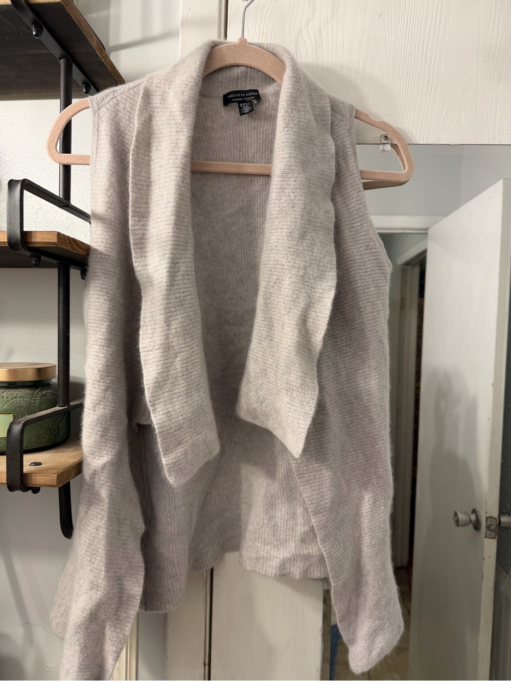 Saks Fifth Avenue Light Gray Cashmere Sleeveless Open-Front Cardigan